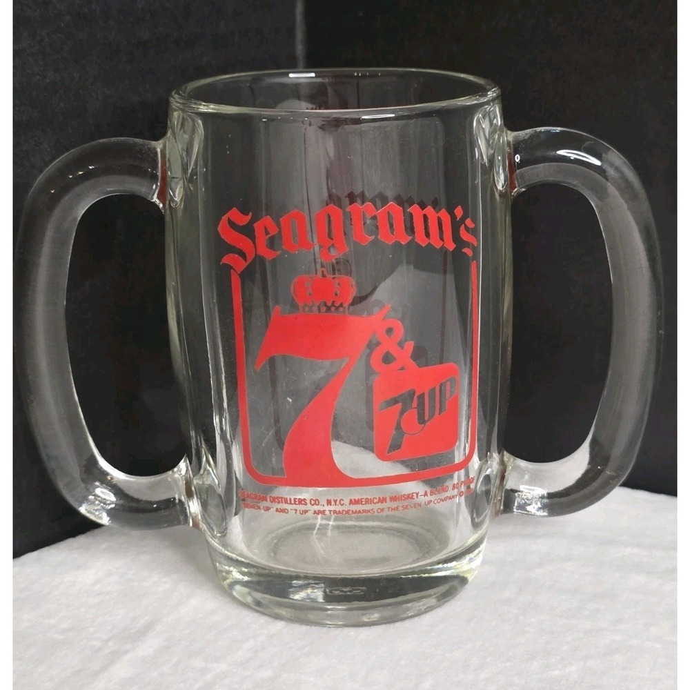 Vintage 1981 Seagram's 7 and 7-Up Glass Double‎ Handled Mug EUC Anchor Hocking